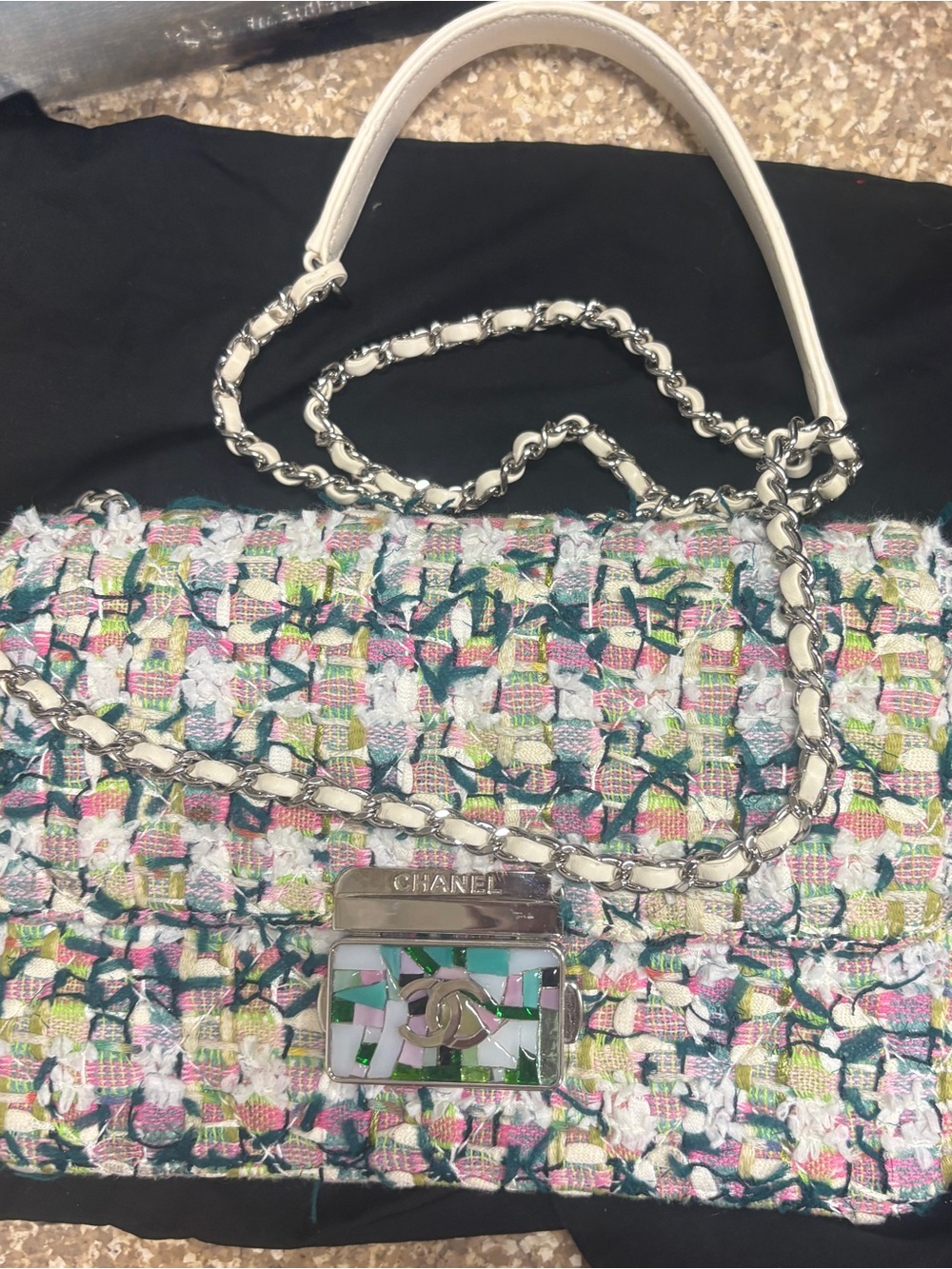 CHANEL Multi-Colored Tweed Flap Bag with Mosaic CC Clasp